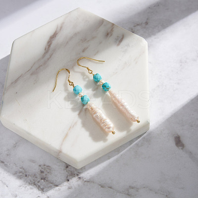 Synthetic Turquoise & Natural Baroque Freshwater Pearl & 925 Sterling Silver Dangle Earrings for Women EJEW-G412-01G-1