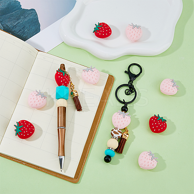 16Pcs 2 Colors Strawberry Food Grade Eco-Friendly Silicone Focal Beads SIL-DC0001-46-1