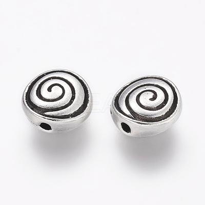 Tibetan Style Alloy Flat Round Carved Vortex Beads TIBEB-5437-AS-LF-1