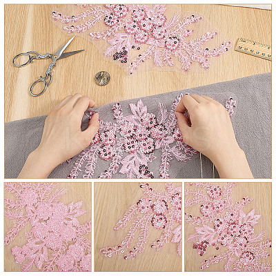 Polyester Sparkle Sequin Flower Clothing Patches PATC-WH0022-43-1