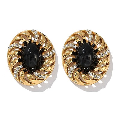 Oval 304 Stainless Steel Stud Earrings EJEW-M105-05G-1