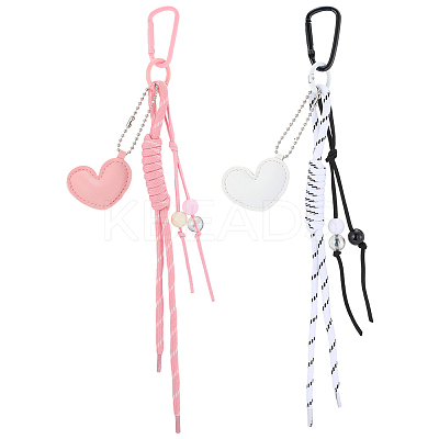2Pcs 2 Colors Heart PU Leather & Polyester Rope Pendant Decorations HJEW-GF0001-62-1