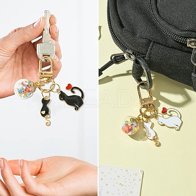 Cat Alloy Enamel Pendant Decoration HJEW-YW00016-01-1