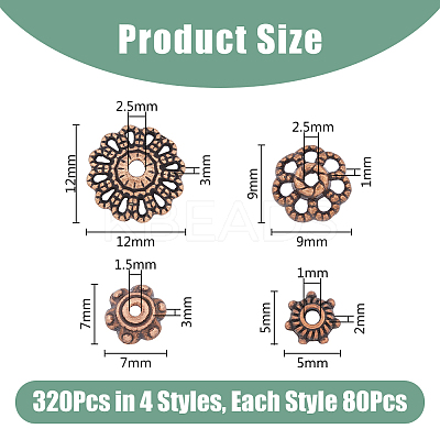 320pcs 4 styles Tibetan Style Alloy Caps FIND-DC0003-94-1