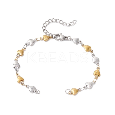 304 Stainless Steel Heart Link Chain Bracelet Makings for Women AJEW-JB01340-03-1
