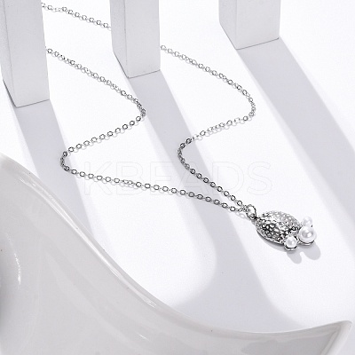 Anti-Tarnish 304 Stainless Steel & Plastic Pearl Paw Print Pendant Cable Chain Necklaces for Women STAS-Z114-16P-1