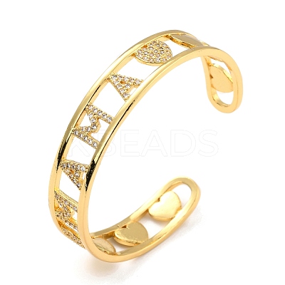 MAMA Heart Hollow Out Cubic Zirconia Cuff Bangle BJEW-I298-04G-1