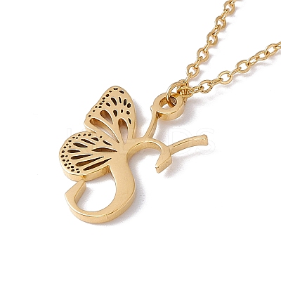 Initial Letter with Butterfly Pendant Necklace LS-NJEW-C026-01G-S-1