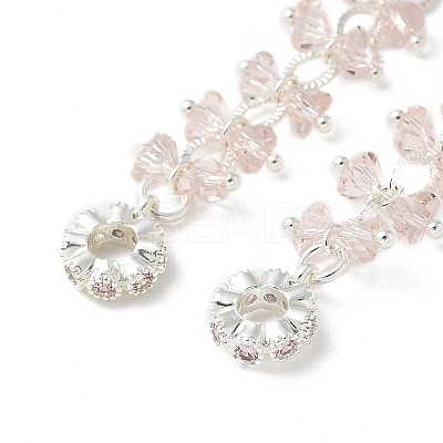 Brass Pink Cubic Zirconia Chain Tassel European Safety Chain Charms KK-A236-06S-02-1