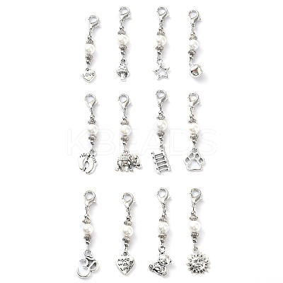 12Pcs 12 Style Alloy Pendant Decorations HJEW-JM02201-1