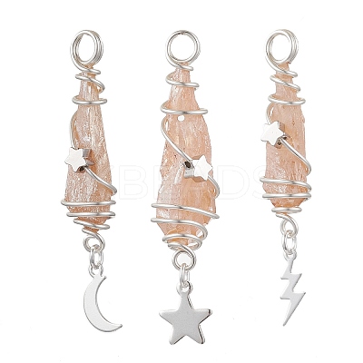 3Pcs 3 Styles Electroplated Natural Quartz Crystal Nuggets Copper Wire Wrapped Pendants PALLOY-JF03128-09-1