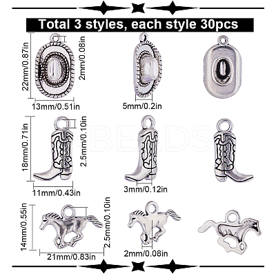 90Pcs 3 Style Tibetan Style Alloy Pendants FIND-SC0005-88AS-1