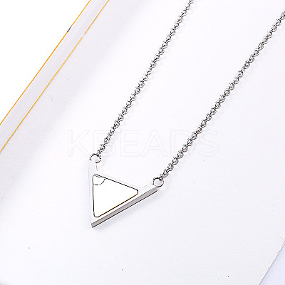 Stainless Steel Pave Synthetic Howlite Inverted Triangle Pendant Necklaces for Women FS-WG0B5B2-01-1
