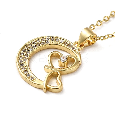Golden Brass Crescent Moon Pendant Necklace with Rhinestone LS-NJEW-Z015-01C-G-1