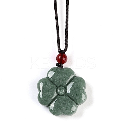 Natural Jadeite Carved Clover Pendant Necklaces NJEW-F321-01-1