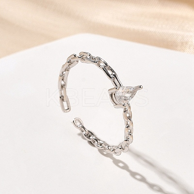 925 Sterling Silver Pave Cubic Zirconia Open Cuff Rings RJEW-R016-01P-01-1