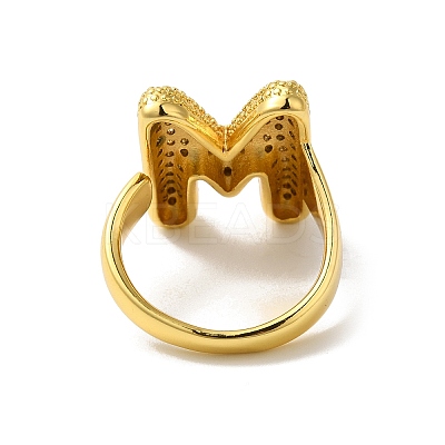 Letter Brass Micro Pave Clear Cubic Zirconia Open Cuff Ring for Women RJEW-N046-03M-G-1