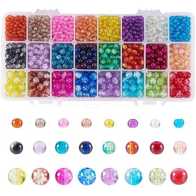 Spray Painted Crackle Glass Beads Sets CCG-PH0003-08-1