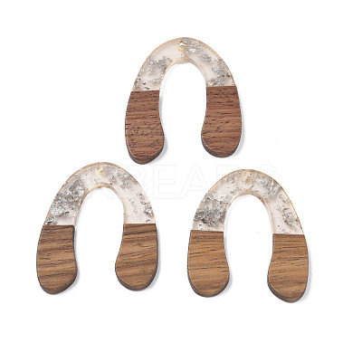 Transparent Resin & Waxed Walnut Wood Pendants RESI-Q211-01B-1