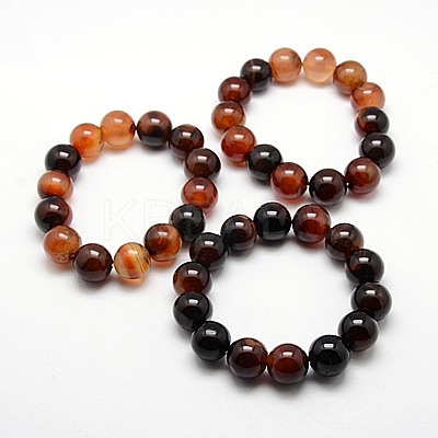 Natural Agate Round Beaded Stretchy Bracelets BJEW-G428-8mm-08-1