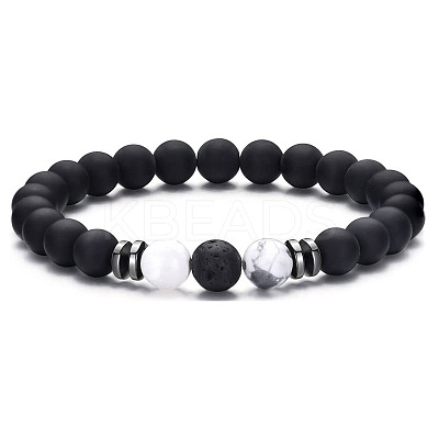8mm Round Frosted Natural Obsidian & Howlite & Lava Rock Beaded Stretch Bracelets for Women Men AC1855-1-1
