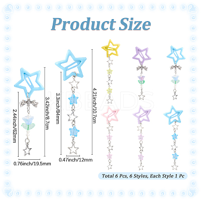 6Pcs 6 Styles Star Iron & Plastic Snap Hair Clips PHAR-CP0001-28-1