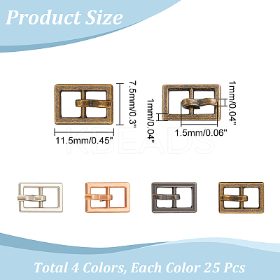 100Pcs 4 Colors Mini Alloy Center Bar Buckles Sets FIND-NB0004-04-1