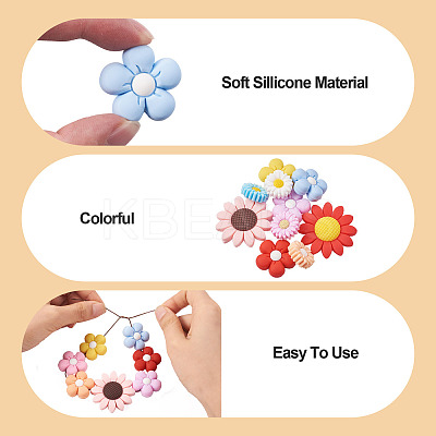 19Pcs 19 Styles Flower Food Grade Eco-Friendly Silicone Focal Beads SIL-BT0001-05-1