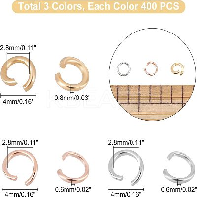 1200Pcs 3 Style 304 Stainless Steel Open Jump Rings STAS-UN0029-54-1