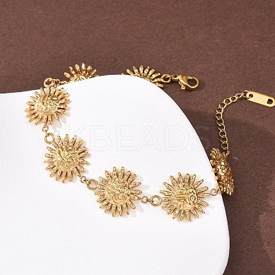 Textured  304 Stainless Steel Sun Link Chain Bracelets for Women BJEW-K293-06C-G-1