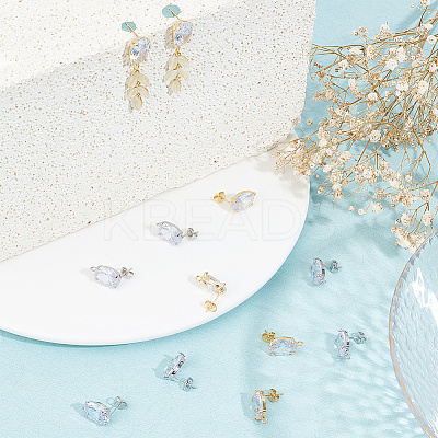 6 Pairs 2 Color Brass Micro Pave Clear Cubic Zirconia Stud Earring Findings KK-HY0001-76-1