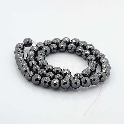 Faceted Round Non-magnetic Synthetic Hematite Beads Strands G-P061-60-3mm-1