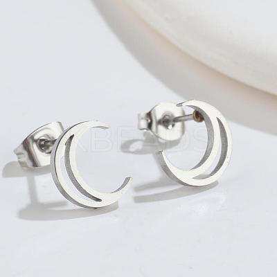 304 Stainless Steel Moon Stud Earrings EJEW-G384-03A-P-1