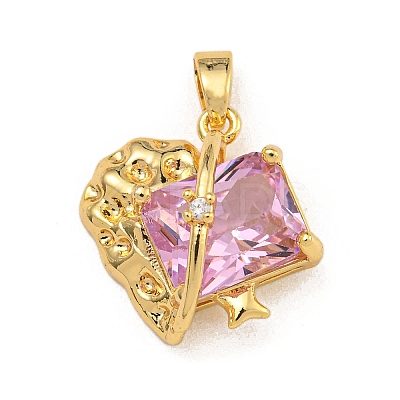 Rack Plating Brass Micro Pave Cubic Zirconia Pendants KK-U035-04G-1