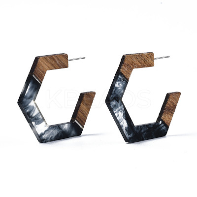 Hexagon Half Hoop Earrings for Women EJEW-N017-006A-1