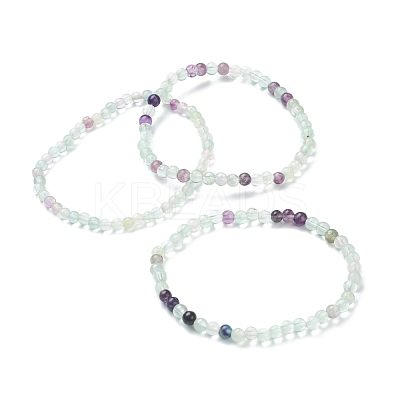 Natural Fluorite Beaded Stretch Bracelets BJEW-A117-A-38-1