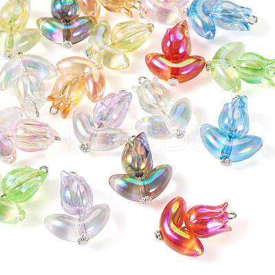 18Pcs 9 Styles Acrylic & Alloy Flower Pendants PALLOY-TAC0160-1
