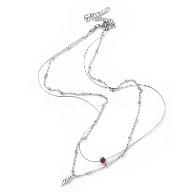 304 Stainless Steel & Dyed Natural White Jade Feather Pendant Double Layer Necklaces for Women NJEW-A045-20P-1