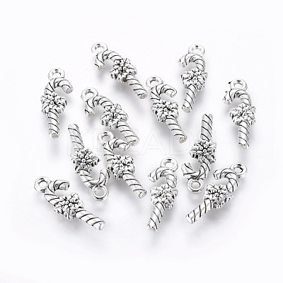 Tibetan Style Alloy Christmas Crutch Pendants TIBEP-GC161-AS-RS-1