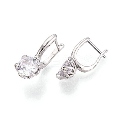 Brass Micro Pave Clear Cubic Zirconia Flower Hoop Earrings EJEW-T048-29P-1