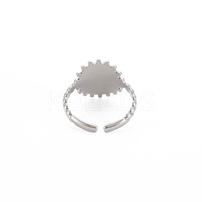 Non-Tarnish 304 Stainless Steel Flat Round with Initial Letter Open Cuff Ring for Men Women RJEW-S405-246P-Q-1