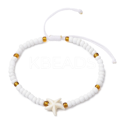 Synthetic Turquoise & Glass Seed Braided Bead Bracelets BJEW-JB11157-02-1