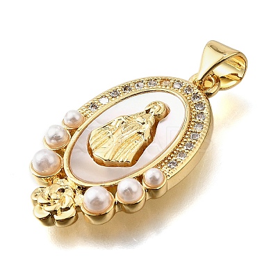 Brass Micro Pave Cubic Zirconia ABS Imitation Pearl Pendants KK-D328-02G-A-1
