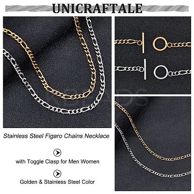 4Pcs 2 Colors 304 Stainless Steel Figaro Chains Necklace NJEW-UN0001-33-1
