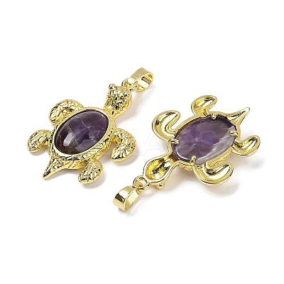 Natural Amethyst & Brass Pendants KK-F887-01G-13-1