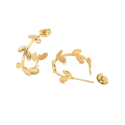 Ion Plating(IP) 304 Stainless Steel Leaf Wrap Stud Earrings EJEW-P202-01G-1