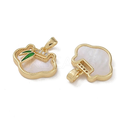 Brass & Shell & Clear Cubic Zirconia Charms KK-G497-18G-1