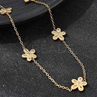 304 Stainless Steel 5-Petal Flower Link Chain Necklaces NJEW-G184-03G-1
