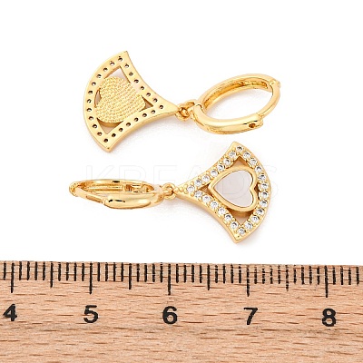 Fan with Heart Brass Micro Pave Clear Cubic Zirconia Hoop Earrings KK-D363-13G-1