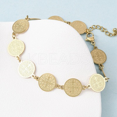 Religion 304 Stainless Steel Link Chain Bracelets for Women BJEW-F524-01G-1
